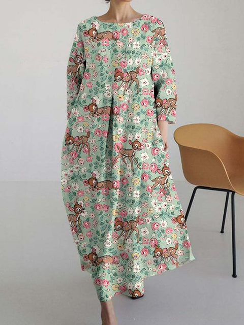 Lockeres Damenkleid mit Rundhalsausschnitt, modisches High-End-Langarm-Print m301049