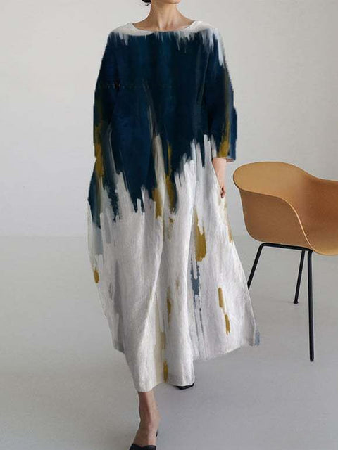 Robe ample à col ras du cou et manches longues imprimée m301072