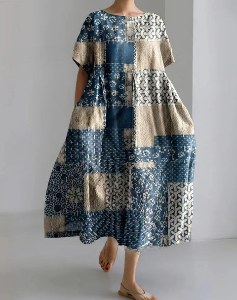 Lockeres Damenkleid mit Rundhalsausschnitt, modisches High-End-Kleid mit kurzen Ärmeln und Print m301052