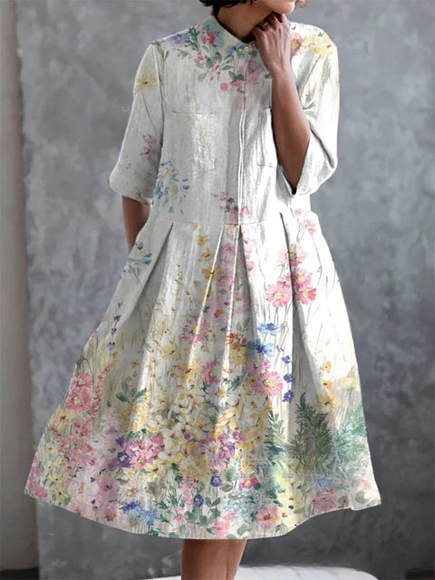 Elastic hemp short shirt dress floral Japanese vacation style pendulum skirt m303187