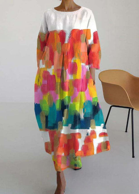 Robe ample à col ras du cou et manches longues pour femme, haut de gamme, imprimée, m301049