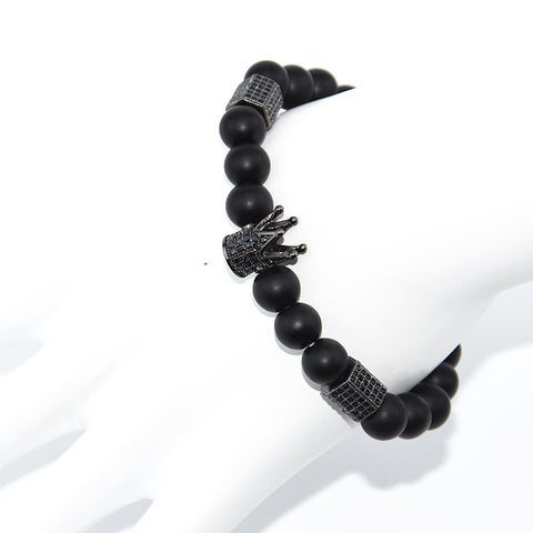 Bracelet élastique micro-incrusté de cuivre œil de tigre zircon noir mat m3331288