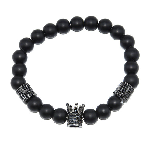 Bracelet élastique micro-incrusté de cuivre œil de tigre zircon noir mat m3331288