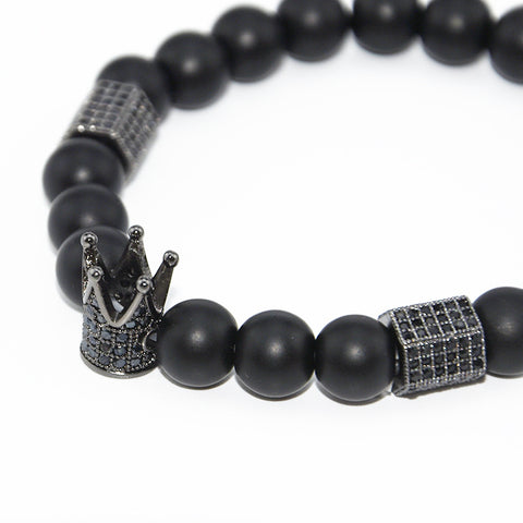 Bracelet élastique micro-incrusté de cuivre œil de tigre zircon noir mat m3331288