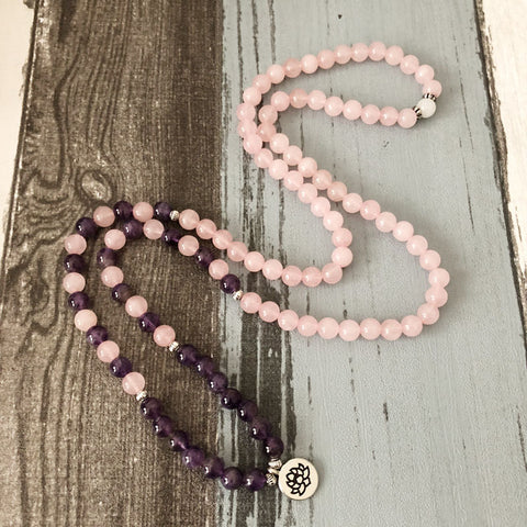 Collier et bracelet Mara, bracelet de yoga en améthyste de 6 mm, bracelet Mara Lotus 108 perles rose m3331246