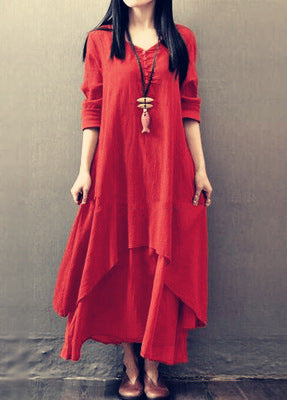 Spring and Autumn Break two-piece long dress literary pendulum linen dress loose long-sleeved cotton and linen skirt m302521