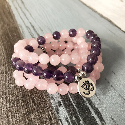Collier et bracelet Mara, bracelet de yoga en améthyste de 6 mm, bracelet Mara Lotus 108 perles rose m3331246