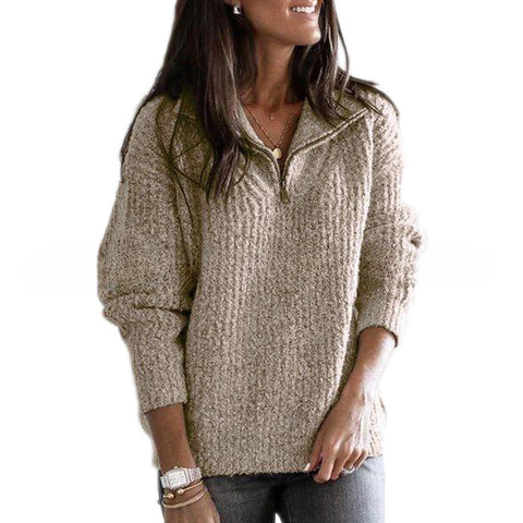 Pull zippé à manches longues en tricot pour femme m300389 