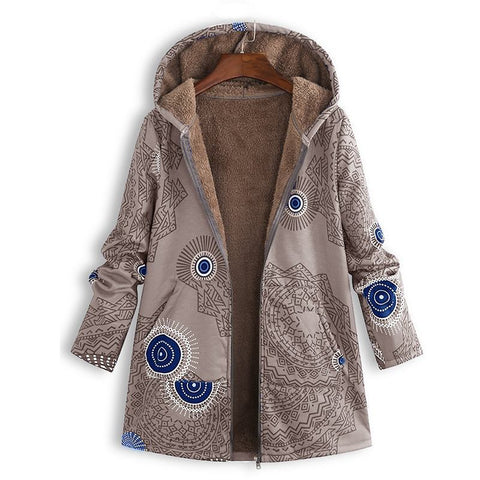 New women's clothing su leaf print hooded long-sleeved retro coat m301623