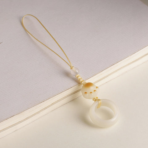 Weißer Jade Bodhi-Wurzel-Laufring Handykette handgewebt süßer Dongling-Jade-Schlüsselanhänger m3331261 