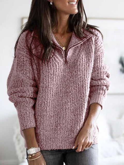 Pull zippé à manches longues en tricot pour femme m300389 