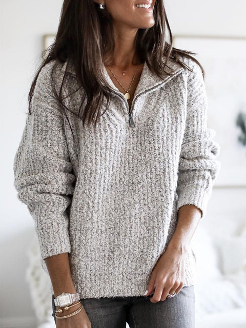 Pull zippé à manches longues en tricot pour femme m300389 