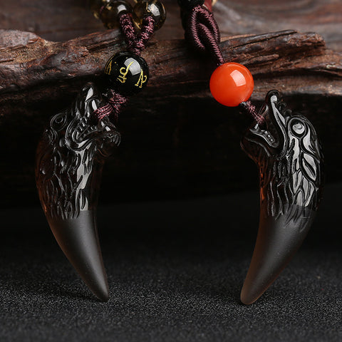 Wolfszahnanhänger, natürliche Eisobsidian-Paarkette, Kristallschmuck m3331247