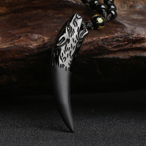 Wolfszahnanhänger, natürliche Eisobsidian-Paarkette, Kristallschmuck m3331247