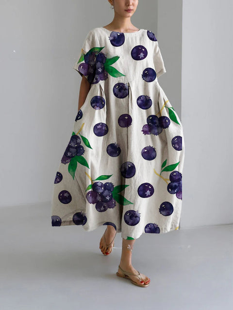 Lockeres Damenkleid mit Rundhalsausschnitt, modisches High-End-Kleid mit kurzen Ärmeln und Print m301052