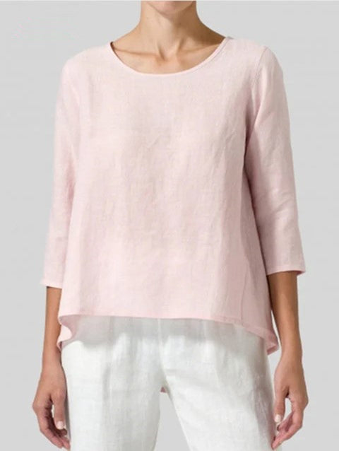 Cotton and linen large size women's seven-quarter sleeve casual loose T-shirt m302433
