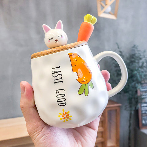 Ins Cartoon Rettich Kaninchen Holzdeckel Keramiktasse