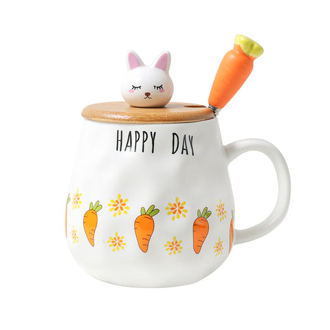 Ins Cartoon Rettich Kaninchen Holzdeckel Keramiktasse