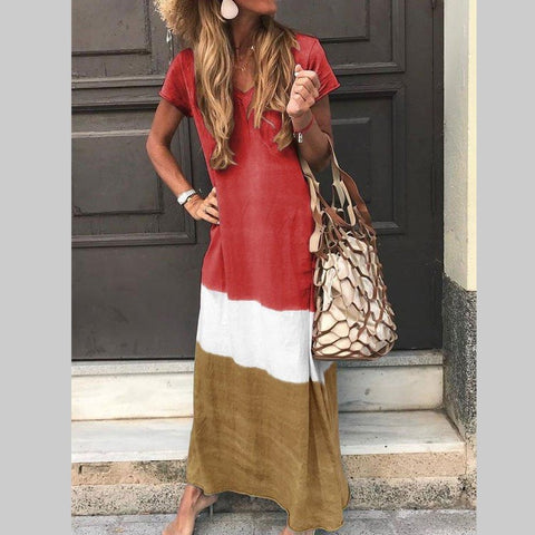 Robe ample à manches courtes et coutures contrastées M300206 