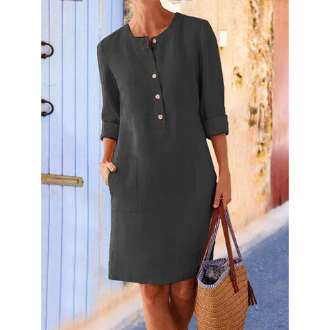 Robe à manches longues et col rond en coton et lin m300061 