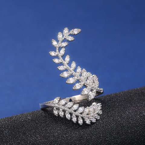 Bague femme en zircon plaqué argent motif feuilles végétales créatives m3331041 
