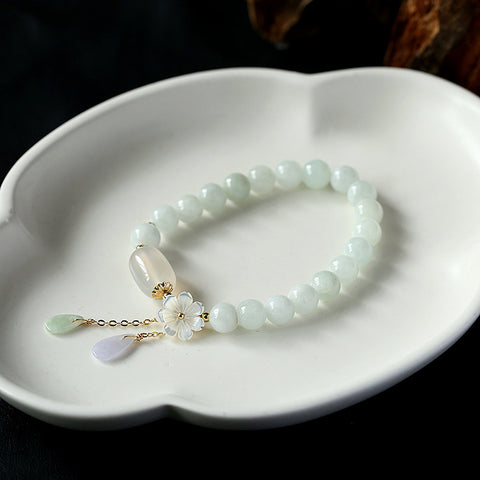 Natürliches Jadeit-Armband, 14 Karat Gold, hängende natürliche Muschelblume, Jadeit-Wassertropfen-Jade-Schmuck m3331254