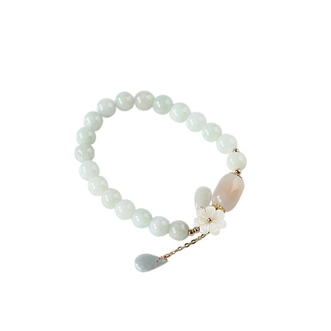 Natürliches Jadeit-Armband, 14 Karat Gold, hängende natürliche Muschelblume, Jadeit-Wassertropfen-Jade-Schmuck m3331254