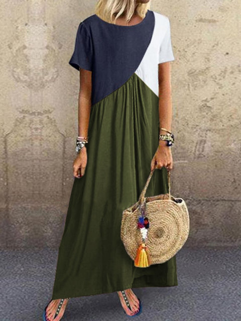 New geometric contrasting color splicing dress summer beach dress m301345