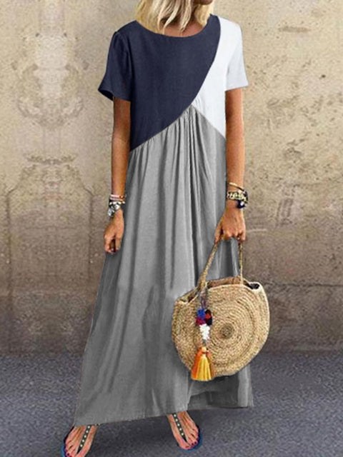 New geometric contrasting color splicing dress summer beach dress m301345