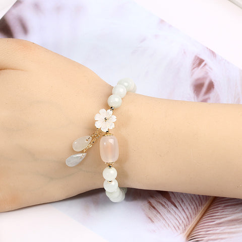 Natürliches Jadeit-Armband, 14 Karat Gold, hängende natürliche Muschelblume, Jadeit-Wassertropfen-Jade-Schmuck m3331254