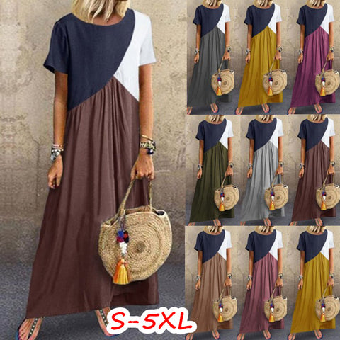 New geometric contrasting color splicing dress summer beach dress m301345