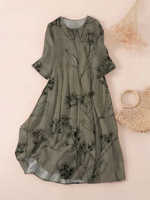 Robe ample à col ras du cou et manches longues imprimée m301072