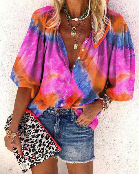 Chemise femme tie-dye à manches longues et col montant M300238 