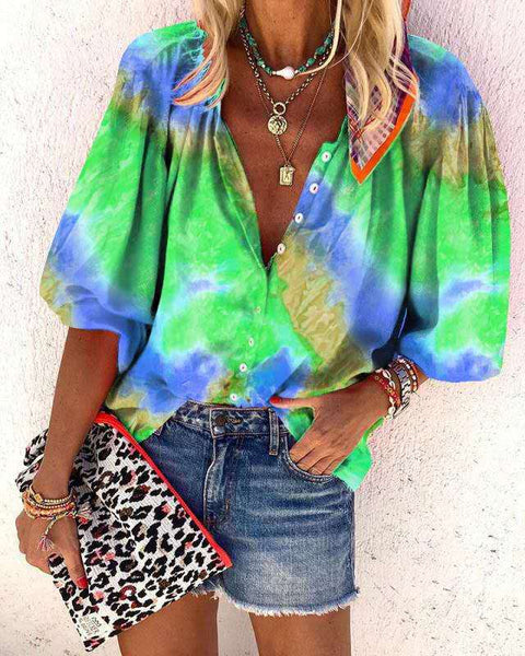 Chemise femme tie-dye à manches longues et col montant M300238 