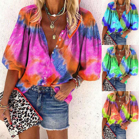 Chemise femme tie-dye à manches longues et col montant M300238 