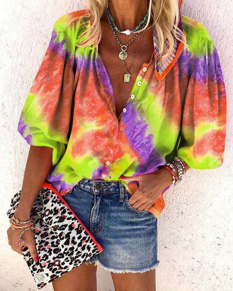 Chemise femme tie-dye à manches longues et col montant M300238 