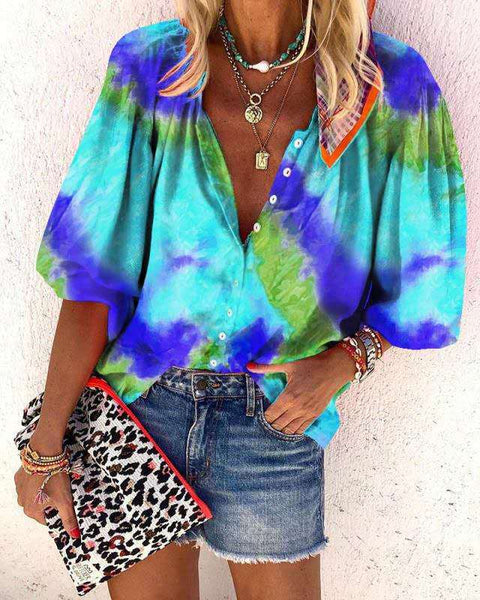 Chemise femme tie-dye à manches longues et col montant M300238 