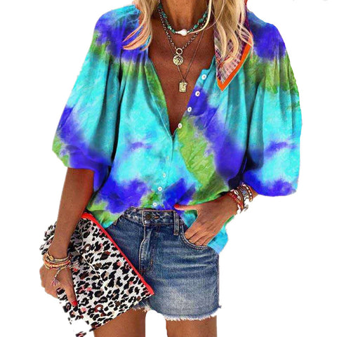 Chemise femme tie-dye à manches longues et col montant M300238 