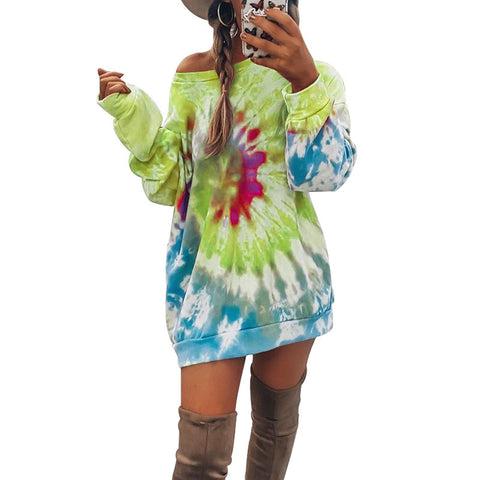 Jupe pull ras du cou tie-dye en spirale imprimée pour femme m301212 