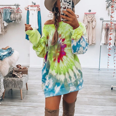 Jupe pull ras du cou tie-dye en spirale imprimée pour femme m301212 