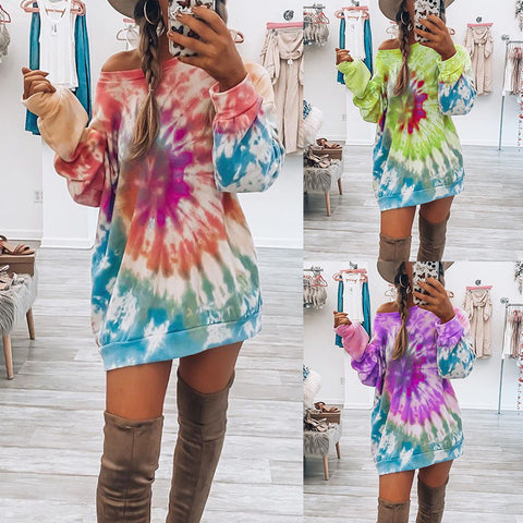 Jupe pull ras du cou tie-dye en spirale imprimée pour femme m301212 