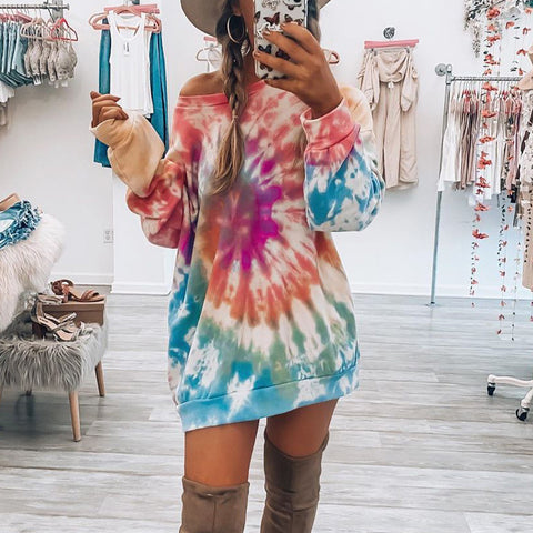 Jupe pull ras du cou tie-dye en spirale imprimée pour femme m301212 