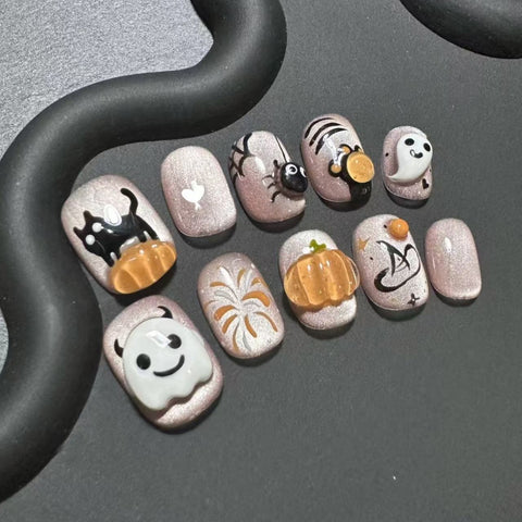 Tragen Sie handgemachte Cartoon dreidimensionale süße Kürbis Maniküre Patch handbemalt Student lustige Nägel m3331218