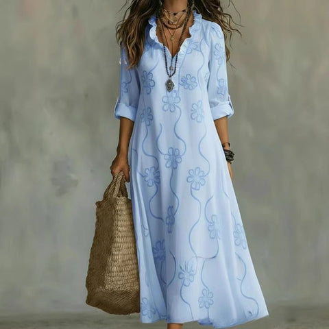 Spring new 3D digital printing long-sleeved large-size dress m302771