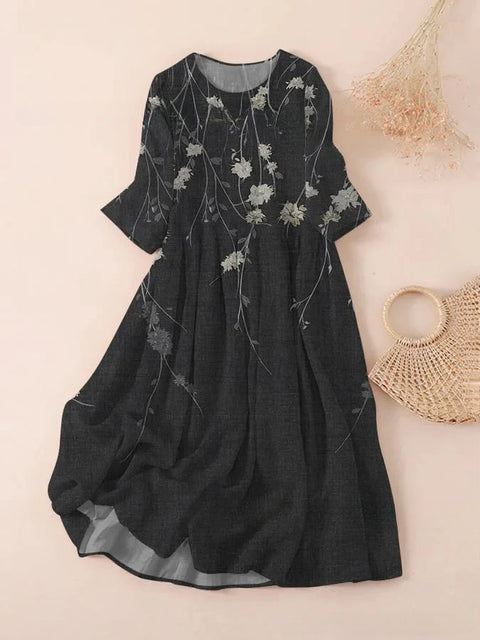 Robe ample à col ras du cou et manches longues imprimée m301072