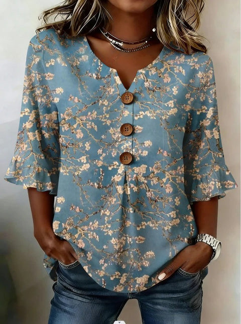 3D digital printing floral pattern women's long-sleeved buckle cardigan top m302703