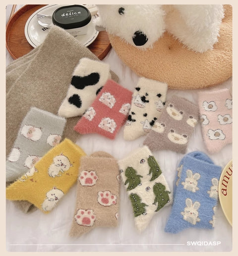 Cartoon-Nerzwollsocken für Kinder im Herbst und Winter mit plüschverdickten, warmen, niedlichen Fellbodensocken m1915010440