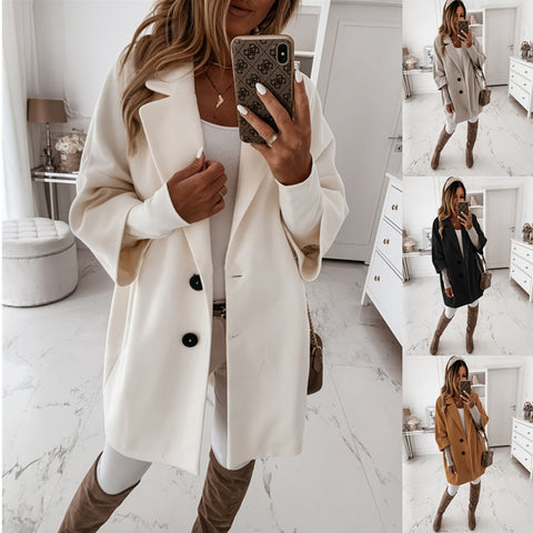 Seven-quarter sleeve button lapel pocket woolen jacket m300545