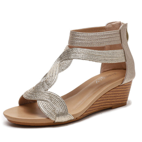 Keilsandalen Sommer schlanke Damenschuhe Reißverschluss hinten Gladiator-Sandalen m3331089