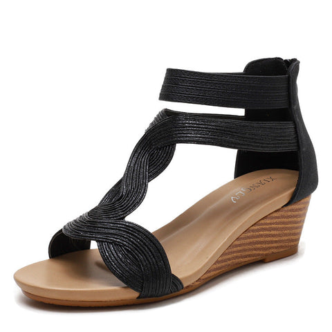Keilsandalen Sommer schlanke Damenschuhe Reißverschluss hinten Gladiator-Sandalen m3331089